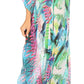 Sakkas Wilder Printed Design Long Sheer Rhinestone Caftan Dress / Cover Up