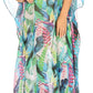 Sakkas Wilder Printed Design Long Sheer Rhinestone Caftan Dress / Cover Up