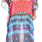 Sakkas Wilder Printed Design Long Sheer Rhinestone Caftan Dress / Cover Up