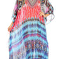 Sakkas Wilder Printed Design Long Sheer Rhinestone Caftan Dress / Cover Up