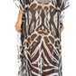 Sakkas Wilder Printed Design Long Sheer Rhinestone Caftan Dress / Cover Up