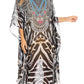 Sakkas Wilder Printed Design Long Sheer Rhinestone Caftan Dress / Cover Up