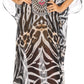 Sakkas Wilder Printed Design Long Sheer Rhinestone Caftan Dress / Cover Up