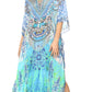 Sakkas Georgettina Flowy Rhinestone V Neck Long Caftan Dress/Cover Up