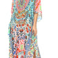 Sakkas Georgettina Flowy Rhinestone V Neck Long Caftan Dress/Cover Up
