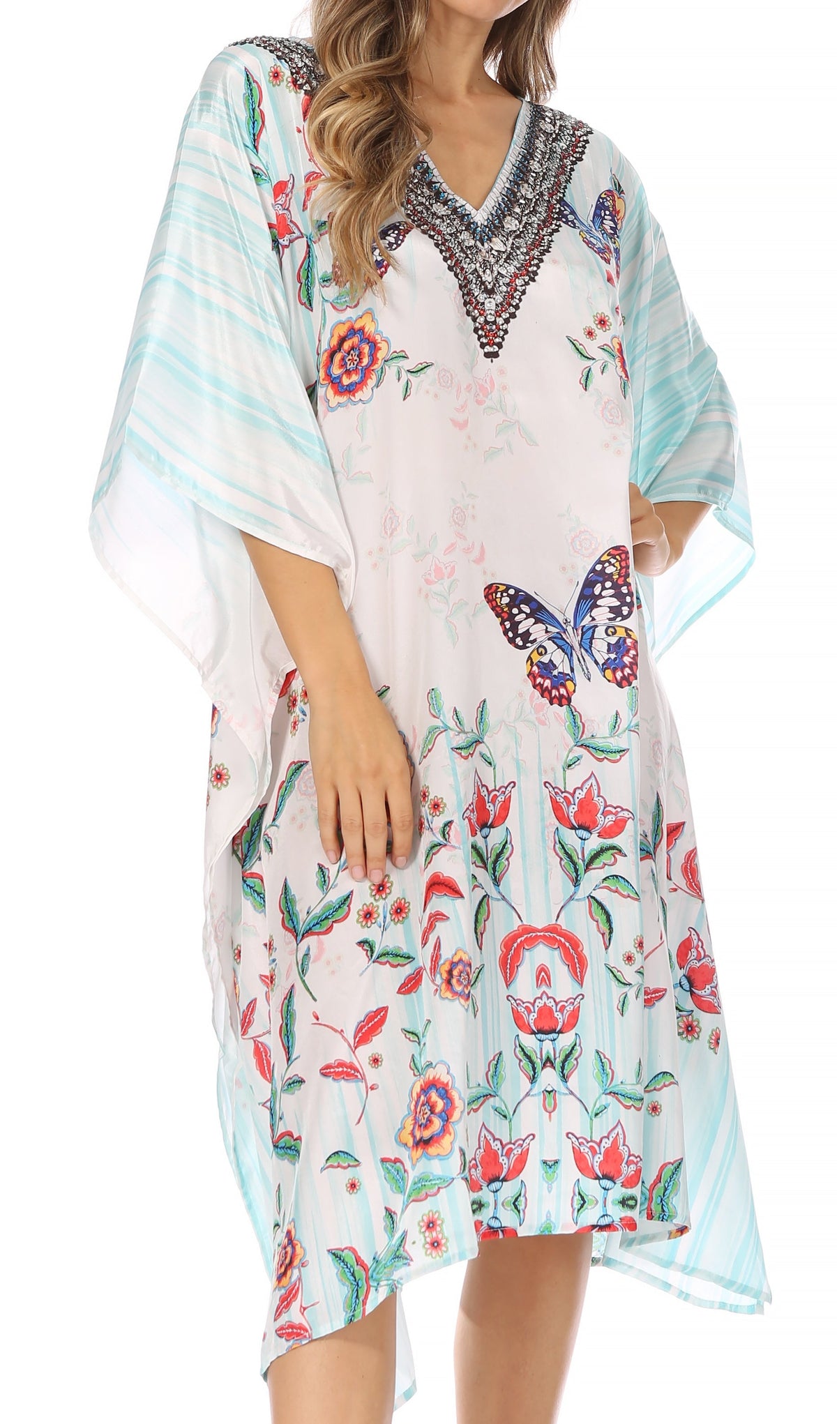 Sakkas MiuMiu Ligthweight Summer Printed Short Caftan Dress / Cover Up