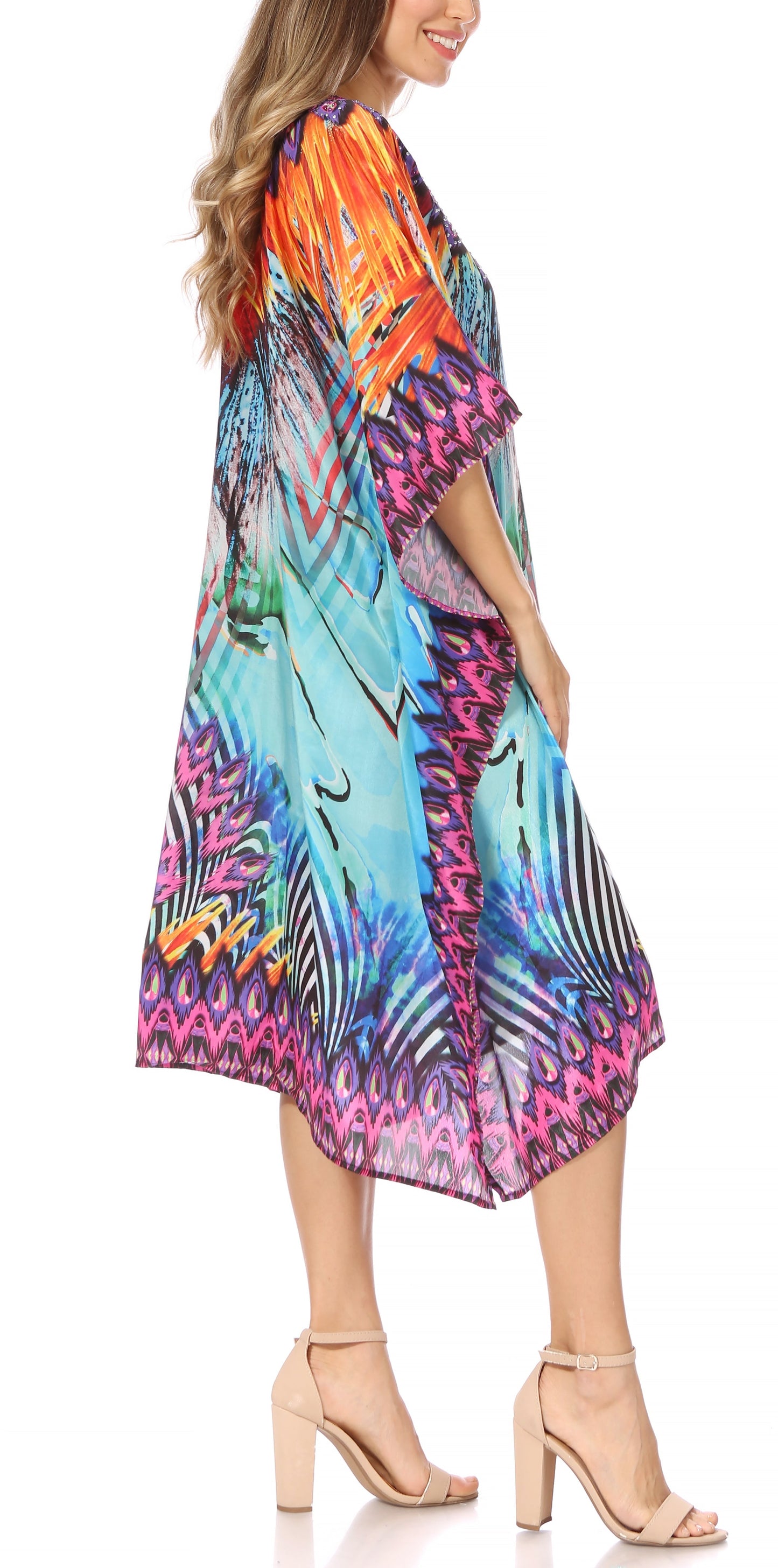 Sakkas MiuMiu Ligthweight Summer Printed Short Caftan Dress / Cover Up