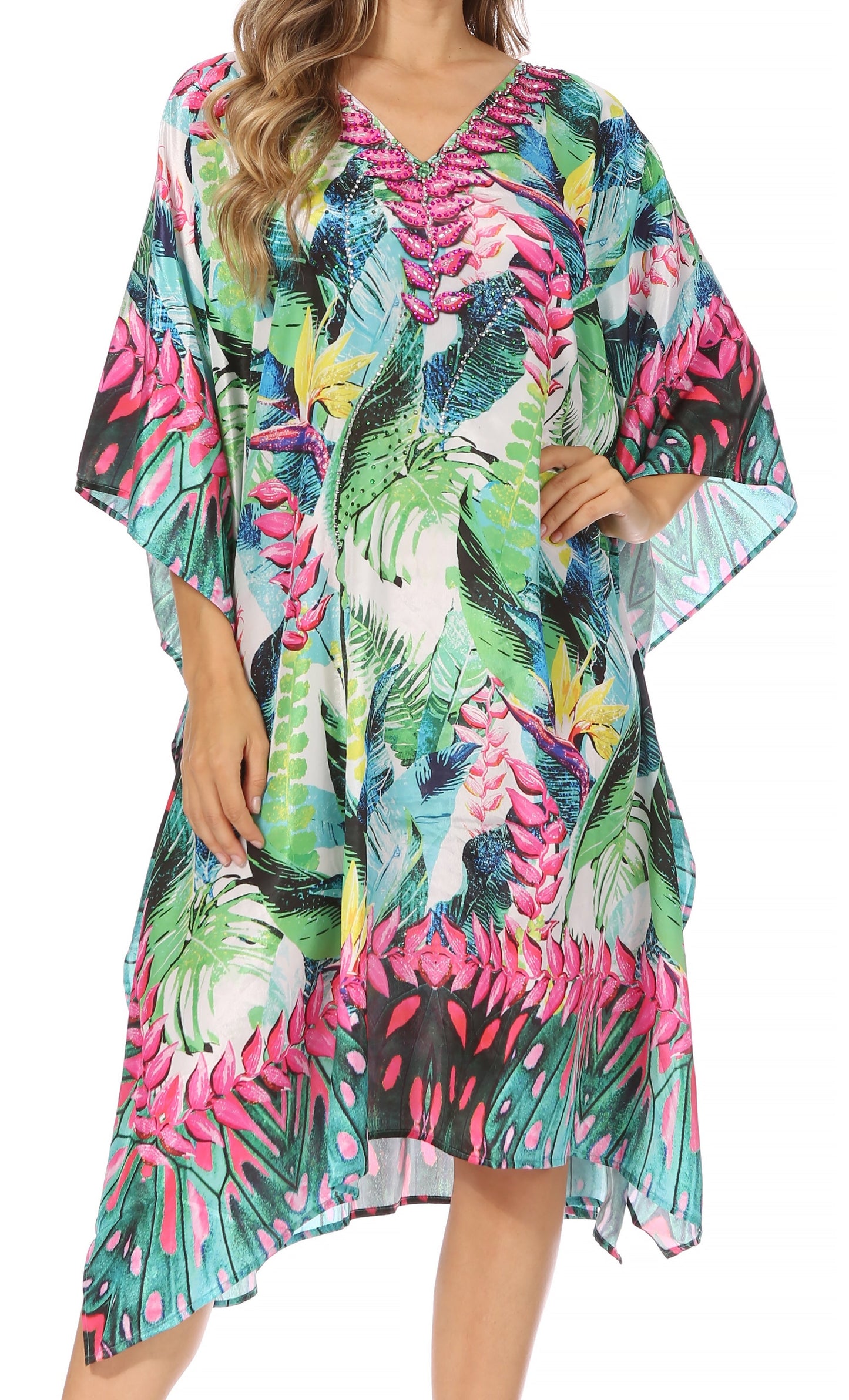 Sakkas MiuMiu Ligthweight Summer Printed Short Caftan Dress / Cover Up