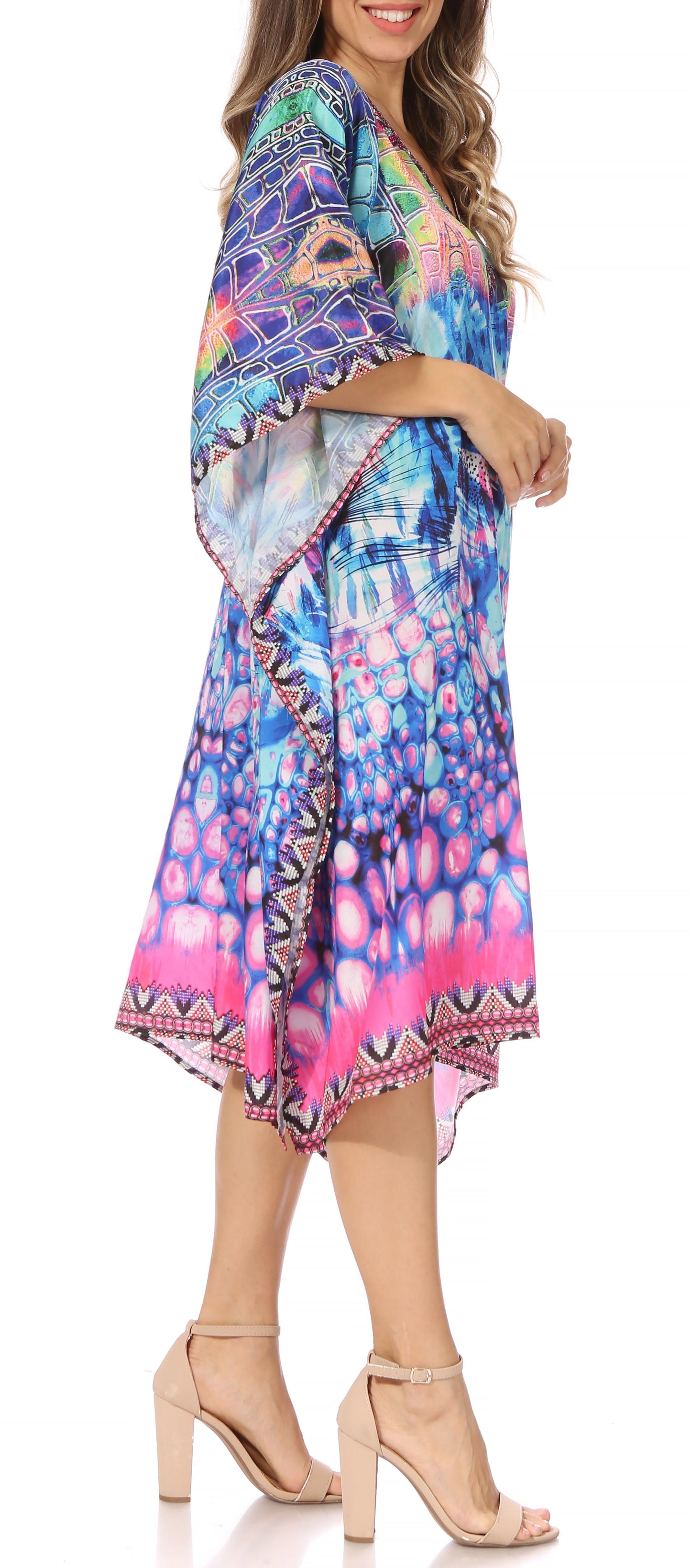 Sakkas MiuMiu Ligthweight Summer Printed Short Caftan Dress / Cover Up