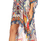 Sakkas Laisson Flowy Hi Low Caftan Rhinestone Boxy V Neck Dress Top Cover / Up