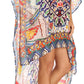 Sakkas Laisson Flowy Hi Low Caftan Rhinestone Boxy V Neck Dress Top Cover / Up
