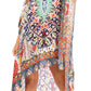 Sakkas Laisson Flowy Hi Low Caftan Rhinestone Boxy V Neck Dress Top Cover / Up