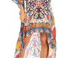 Sakkas Laisson Flowy Hi Low Caftan Rhinestone Boxy V Neck Dress Top Cover / Up