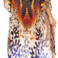 Sakkas Laisson Flowy Hi Low Caftan Rhinestone Boxy V Neck Dress Top Cover / Up