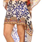 Sakkas Laisson Flowy Hi Low Caftan Rhinestone Boxy V Neck Dress Top Cover / Up