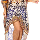 Sakkas Laisson Flowy Hi Low Caftan Rhinestone Boxy V Neck Dress Top Cover / Up
