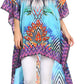 Sakkas Laisson Flowy Hi Low Caftan Rhinestone Boxy V Neck Dress Top Cover / Up