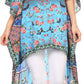 Sakkas Laisson Flowy Hi Low Caftan Rhinestone Boxy V Neck Dress Top Cover / Up