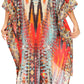 Sakkas Laisson Flowy Hi Low Caftan Rhinestone Boxy V Neck Dress Top Cover / Up