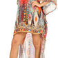 Sakkas Laisson Flowy Hi Low Caftan Rhinestone Boxy V Neck Dress Top Cover / Up