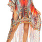 Sakkas Laisson Flowy Hi Low Caftan Rhinestone Boxy V Neck Dress Top Cover / Up