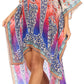 Sakkas Laisson Flowy Hi Low Caftan Rhinestone Boxy V Neck Dress Top Cover / Up