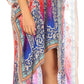 Sakkas Laisson Flowy Hi Low Caftan Rhinestone Boxy V Neck Dress Top Cover / Up