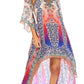 Sakkas Laisson Flowy Hi Low Caftan Rhinestone Boxy V Neck Dress Top Cover / Up