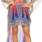 Sakkas Laisson Flowy Hi Low Caftan Rhinestone Boxy V Neck Dress Top Cover / Up
