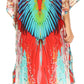 Sakkas Laisson Flowy Hi Low Caftan Rhinestone Boxy V Neck Dress Top Cover / Up
