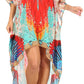 Sakkas Laisson Flowy Hi Low Caftan Rhinestone Boxy V Neck Dress Top Cover / Up