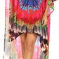 Sakkas Laisson Flowy Hi Low Caftan Rhinestone Boxy V Neck Dress Top Cover / Up