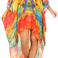 Sakkas Laisson Flowy Hi Low Caftan Rhinestone Boxy V Neck Dress Top Cover / Up
