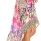 Sakkas Laisson Flowy Hi Low Caftan Rhinestone Boxy V Neck Dress Top Cover / Up
