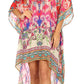 Sakkas Laisson Flowy Hi Low Caftan Rhinestone Boxy V Neck Dress Top Cover / Up