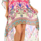 Sakkas Laisson Flowy Hi Low Caftan Rhinestone Boxy V Neck Dress Top Cover / Up