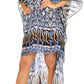 Sakkas Laisson Flowy Hi Low Caftan Rhinestone Boxy V Neck Dress Top Cover / Up