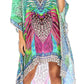 Sakkas Laisson Flowy Hi Low Caftan Rhinestone Boxy V Neck Dress Top Cover / Up