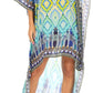 Sakkas Laisson Flowy Hi Low Caftan Rhinestone Boxy V Neck Dress Top Cover / Up