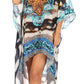 Sakkas Laisson Flowy Hi Low Caftan Rhinestone Boxy V Neck Dress Top Cover / Up