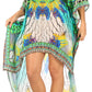 Sakkas Laisson Flowy Hi Low Caftan Rhinestone Boxy V Neck Dress Top Cover / Up