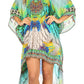 Sakkas Laisson Flowy Hi Low Caftan Rhinestone Boxy V Neck Dress Top Cover / Up