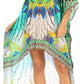 Sakkas Laisson Flowy Hi Low Caftan Rhinestone Boxy V Neck Dress Top Cover / Up