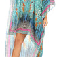 Sakkas Laisson Flowy Hi Low Caftan Rhinestone Boxy V Neck Dress Top Cover / Up