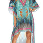 Sakkas Laisson Flowy Hi Low Caftan Rhinestone Boxy V Neck Dress Top Cover / Up