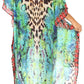 Sakkas Laisson Flowy Hi Low Caftan Rhinestone Boxy V Neck Dress Top Cover / Up
