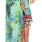Sakkas Laisson Flowy Hi Low Caftan Rhinestone Boxy V Neck Dress Top Cover / Up