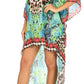Sakkas Laisson Flowy Hi Low Caftan Rhinestone Boxy V Neck Dress Top Cover / Up