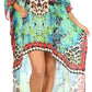 Sakkas Laisson Flowy Hi Low Caftan Rhinestone Boxy V Neck Dress Top Cover / Up