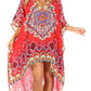 Sakkas Laisson Flowy Hi Low Caftan Rhinestone Boxy V Neck Dress Top Cover / Up